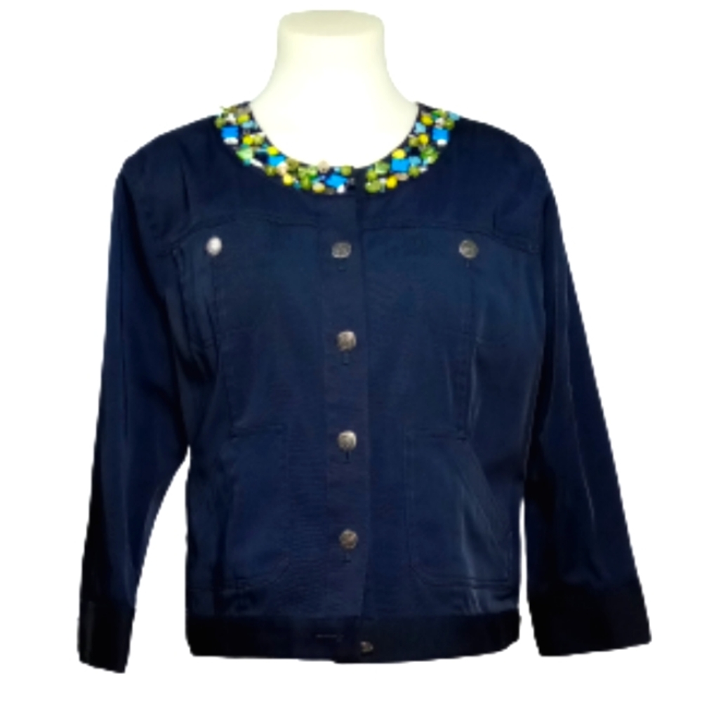 Ruby Rd Navy Button Down Jacket Sz 18